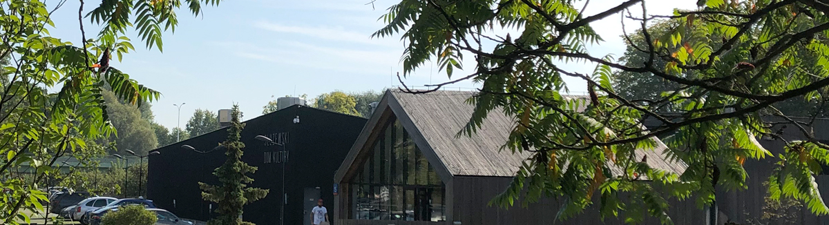 Zdjęcie przedstwi budynek SDK, otoczony drzeami.