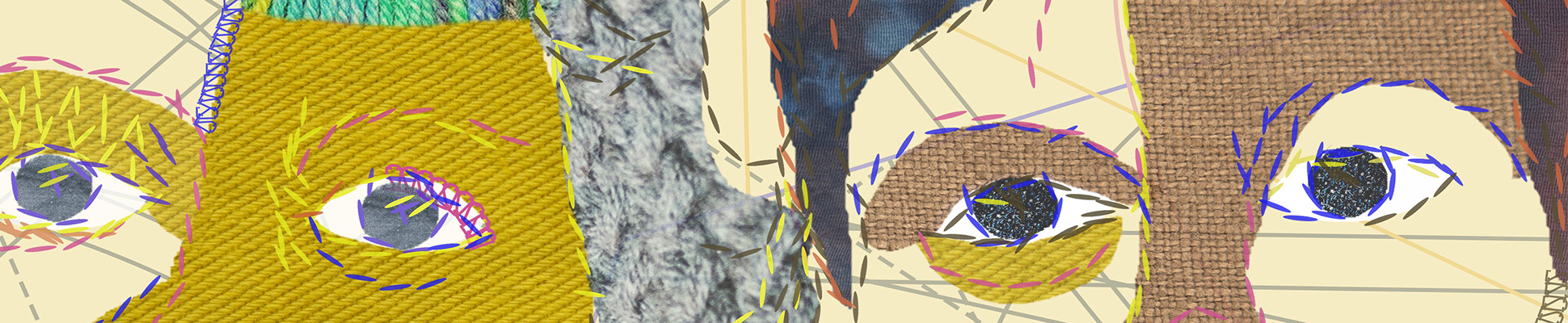 Grafika przestawia obraz wykonany w technice wyszywania, zobrazowne są dwie twarze.