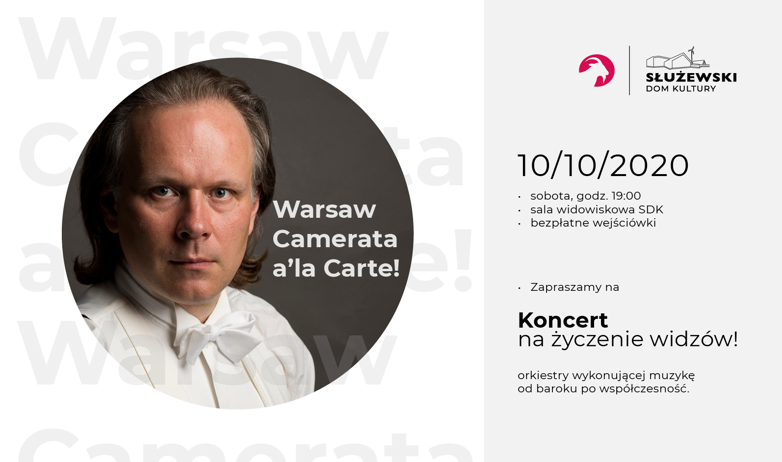 Grafika przedstawia zdjęcie popiersia białego mężczyzny, członka orkiestry.