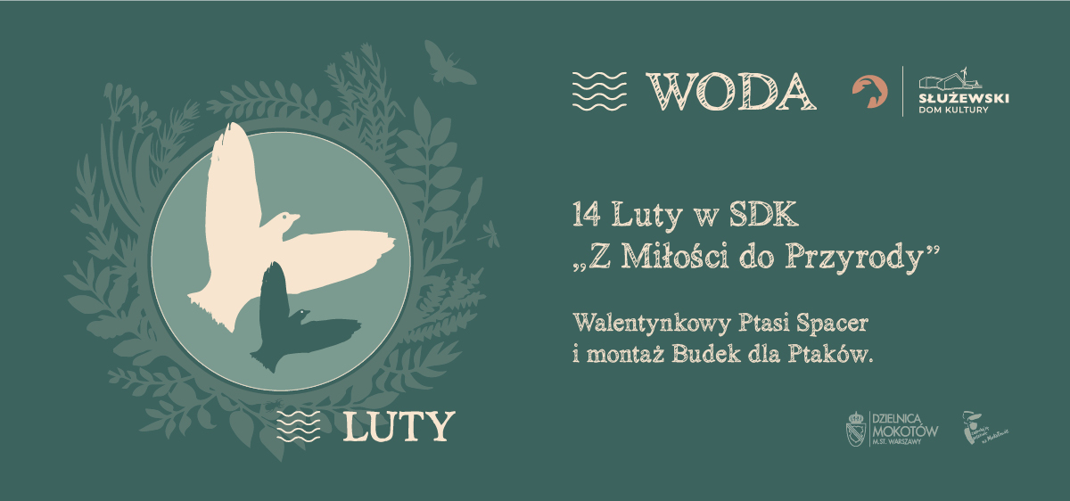 Graficzny baner promujący Walentynkowy Ptasi Spacer "Z Miłości do Przyrody"