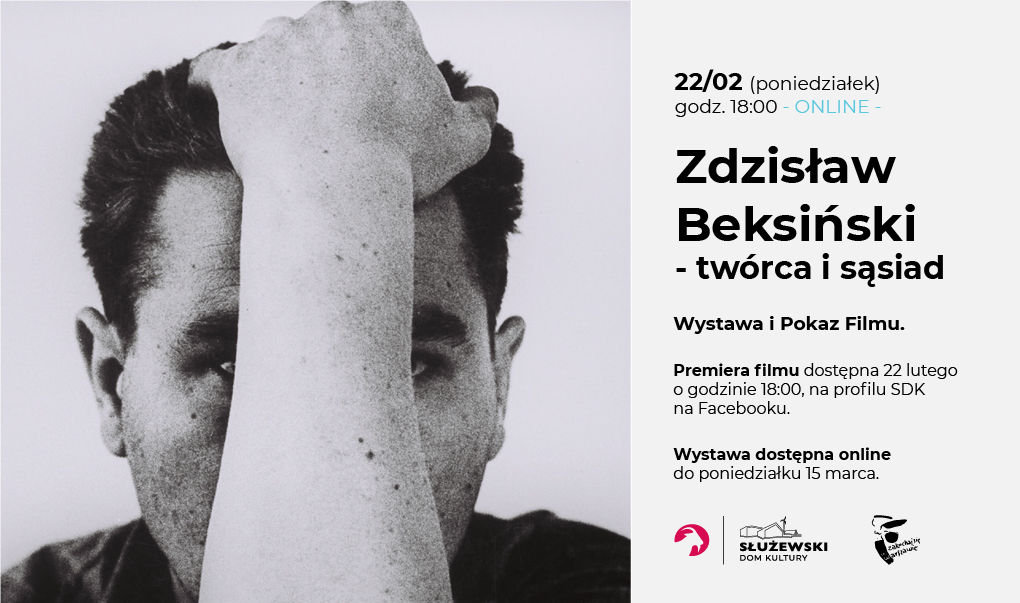 Baner promujący wydarzenie, portret Z.Beksińskiego, i tekst zapowiadający.