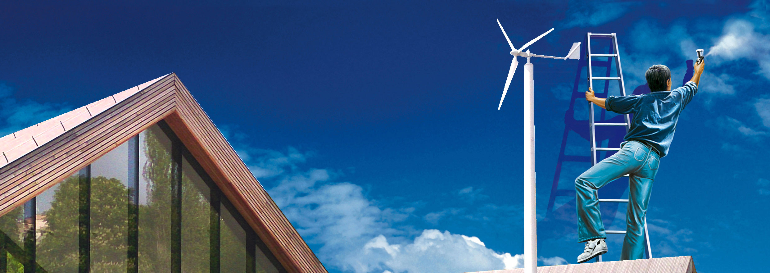 Na zdjęciu widać drewniany budynek sdk, budynek przypomina wiejską zagrodę, w tle intensywnie niebieskie niebo w słoneczny dzień.