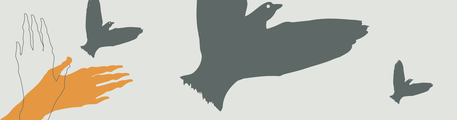 Baner przedstawia graficzne symbole rąk, ptaków, utrzymany jest w kolorystyce szaro-pomarańczowej.