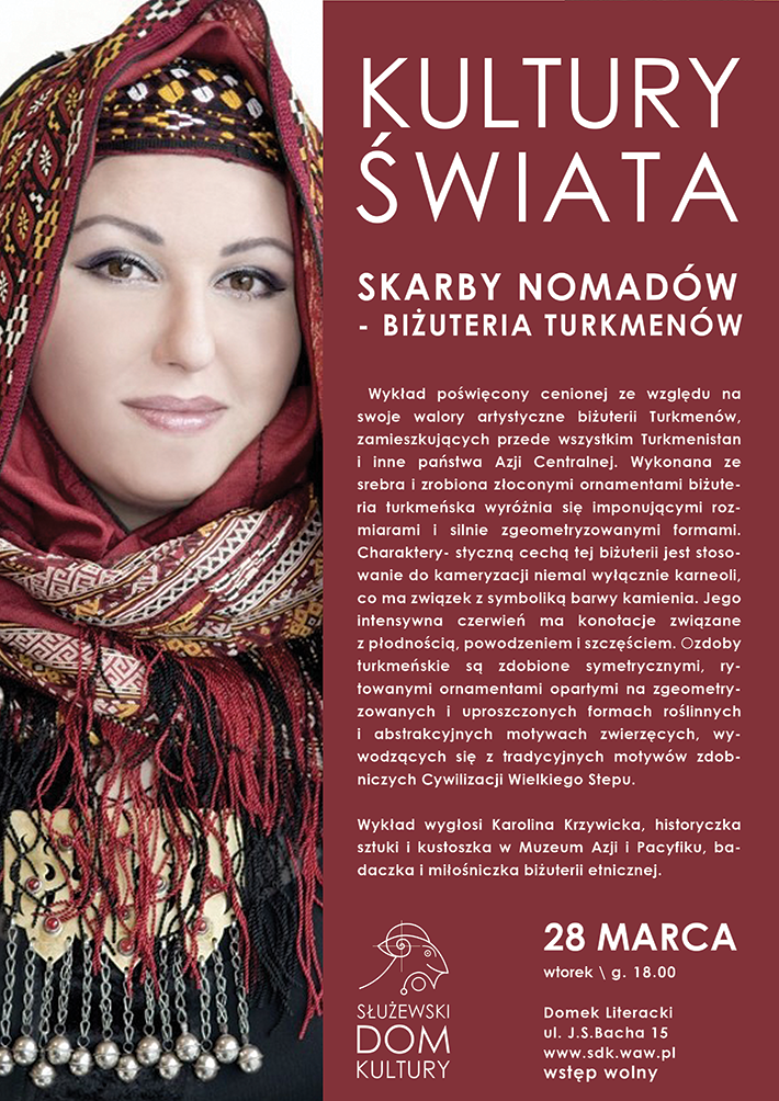 Plakat reklamowy wydarzenia. Na plakacie oprócz informacji tekstowych znajduje się wizerunek kobiety ubranej w chustę.