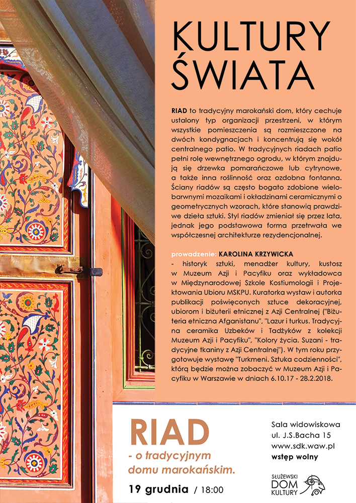 Plakat reklamowy wydarzenia. Na plakacie oprócz informacji tekstowych znajduje się zdjęcie kolorowych drzwi.