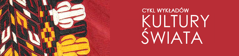 Grafika reklamowa cyklu. Na grafice fragment wzorzystego materiału oraz tytuł cyklu. 