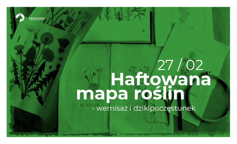 Grafika przedstawia zdjęcia wyhaftowanych wizerunków roślin jadalnych. Zarówno zdjęcia, jak i tło grafiki z odcieniach koloru zielonego. 