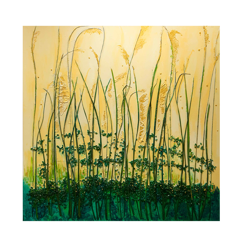 Na plakacie znajduje się obraz artystki. Zielone linie przypominające trawę, utworzone z koralików oraz nitek. Obraz wykonany techniką mieszaną nawiązuje do natury - przedstawia fragment trawy. Powyżej kwiatostany trawy w kolorze piaskowym. 