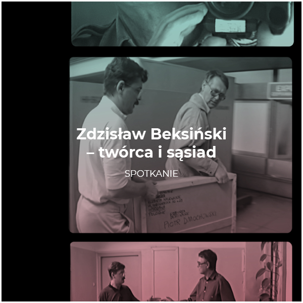 Garfika symuluje kadry z taśmy filmowej z fragmentem prezentowanego filmu. Dwóch mężczyzn przenosi ramę obrazu. Na środku grafiki tytuł wydarzenia/