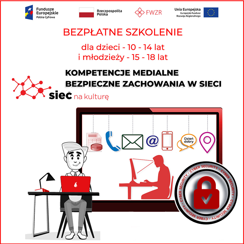 Na grafice postać siedząca przy biurku, za postacią obrazek ze znakami charakterystycznymi dla internetu - np. znak koperty, telefonu, "małpy". Tekst dostępny w treści artykułu