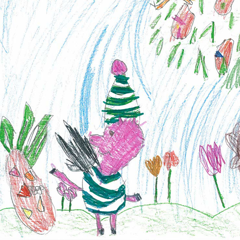 Dziecięcy infantylny rysunek do spektaklu. Autorka: Helenka Trąbczyńska