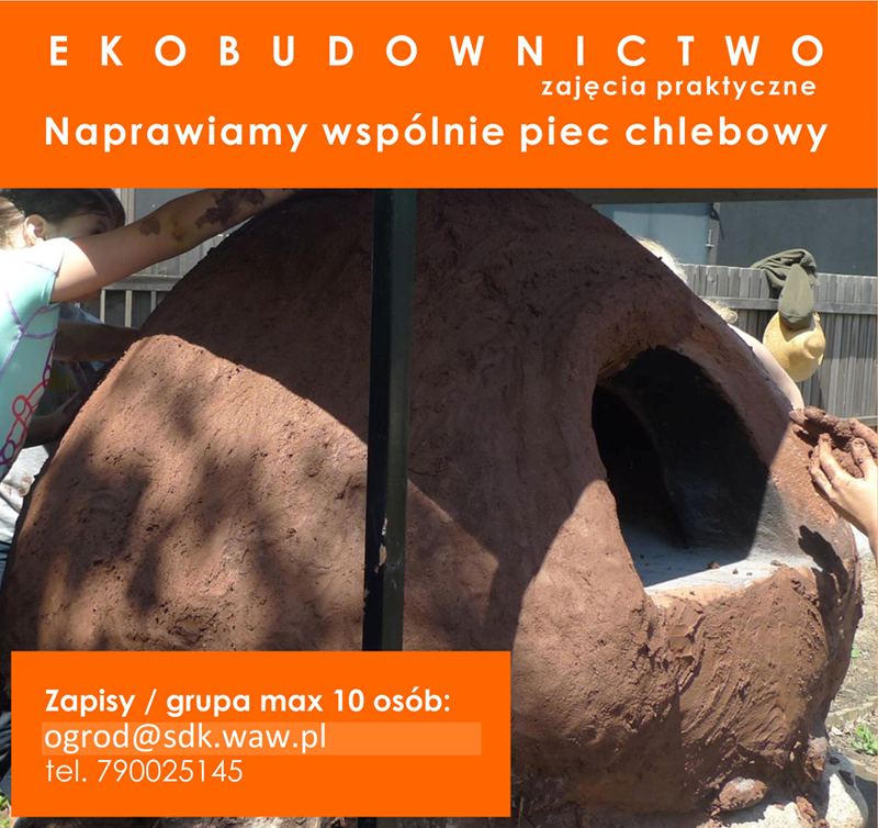 Grafika reklamowa. Przedstawia fragment pieca do pieczenia chleba. Piec zbudowany przez ogrodników wspólnego ogrodu.