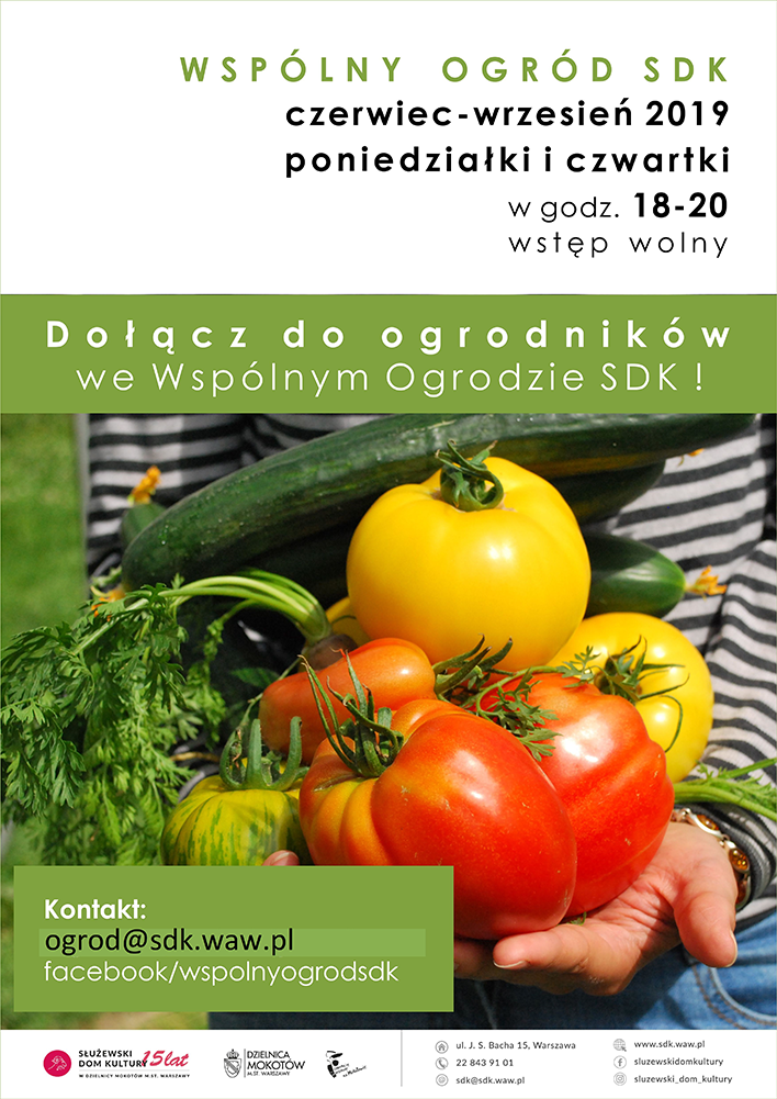 Plakat wydarzenia. Na grafice widoczne warzywa trzymane na rękach niewidocznej osoby.