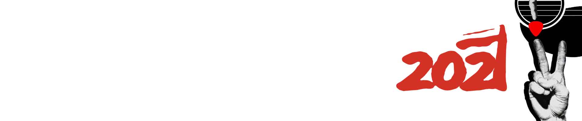 Grafika: na tle strun gitary dwie dłonie, w tym jedna w geście "victorii" dotykają się przez piórko do gitary. Po lewej stronie od dłoni, stylizowana na logo "Solidarności", data 2021