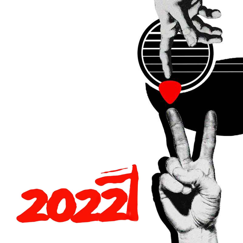 Grafika: na tle str"victorii" dotykają się przez piórko do gitaryun gitary dwie dłonie, w tym jedna w geście . W lewym dolnym rogu stylizowana na logo "Solidarności" data 2022