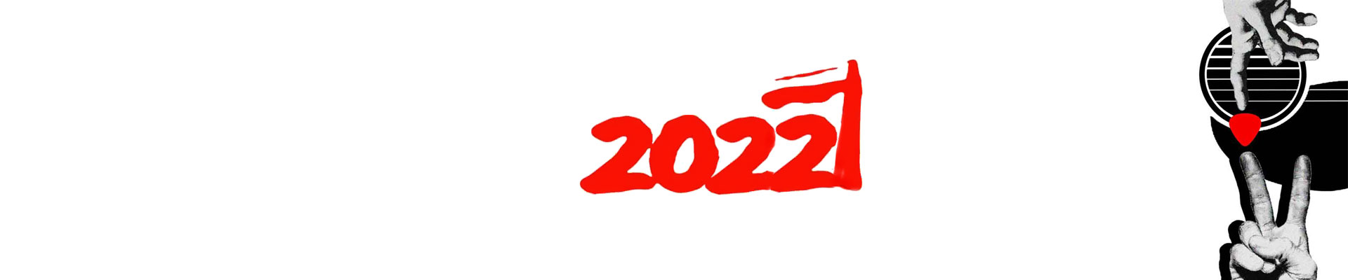 Grafika: na tle strun gitary dwie dłonie, w tym jedna w geście "victorii" dotykają się przez piórko do gitary. Po lewej stronie od dłoni, stylizowana na logo "Solidarności", data 2022