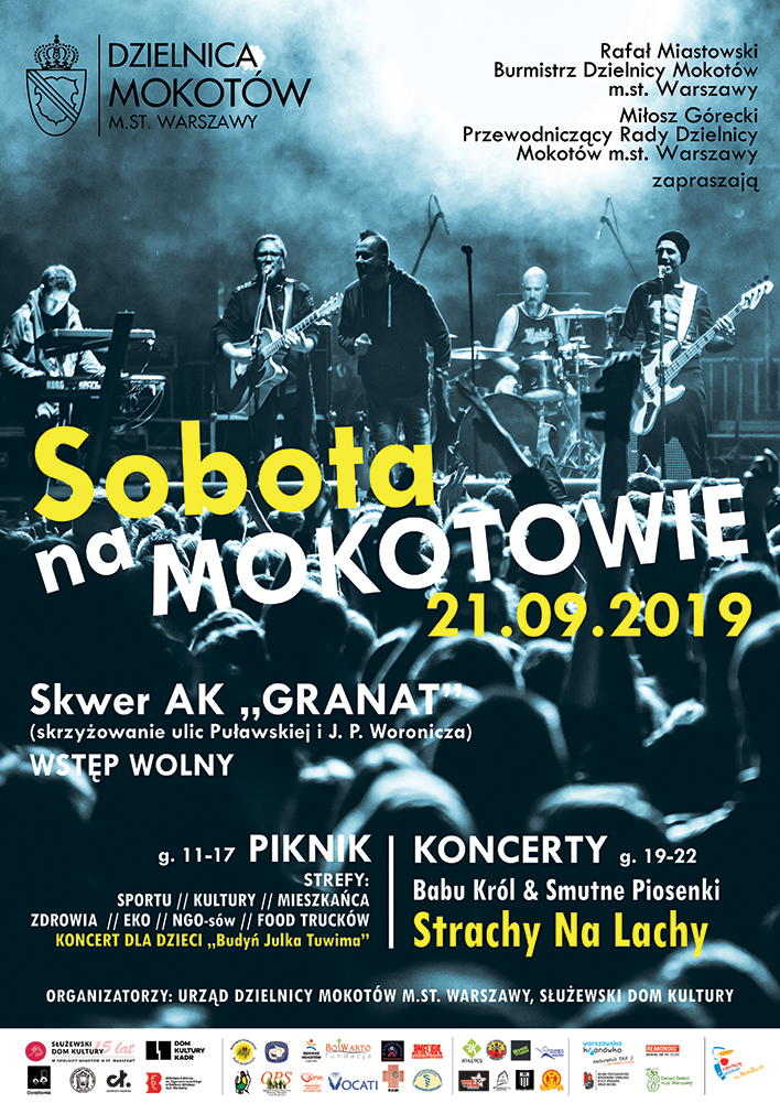 Tłem plakatu jest zdjęcie z koncertu zespołu Strachy Na Lachy. Pięciu artystów na scenie, przed sceną znajduje się tłum głów uczestników koncertu. Oprócz zdjęcia na plakacie informacje tekstowe dotyczące nazwy pikniku, miejsca, daty oraz godziny. 