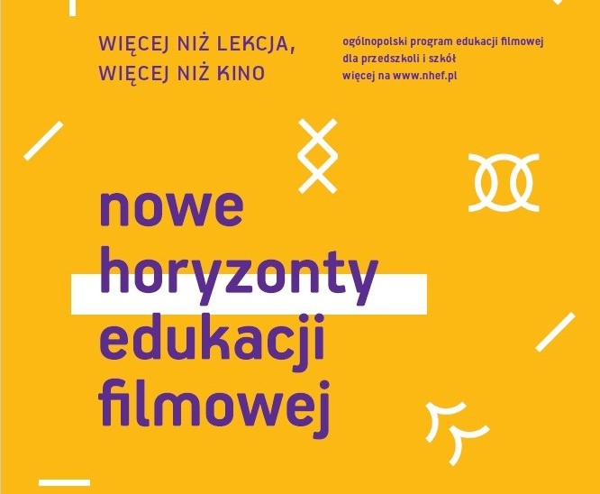 grafika reklamująca porgram edukacji filmowej, widnieje hasło: więcej niż lekcja, więcej niż kino