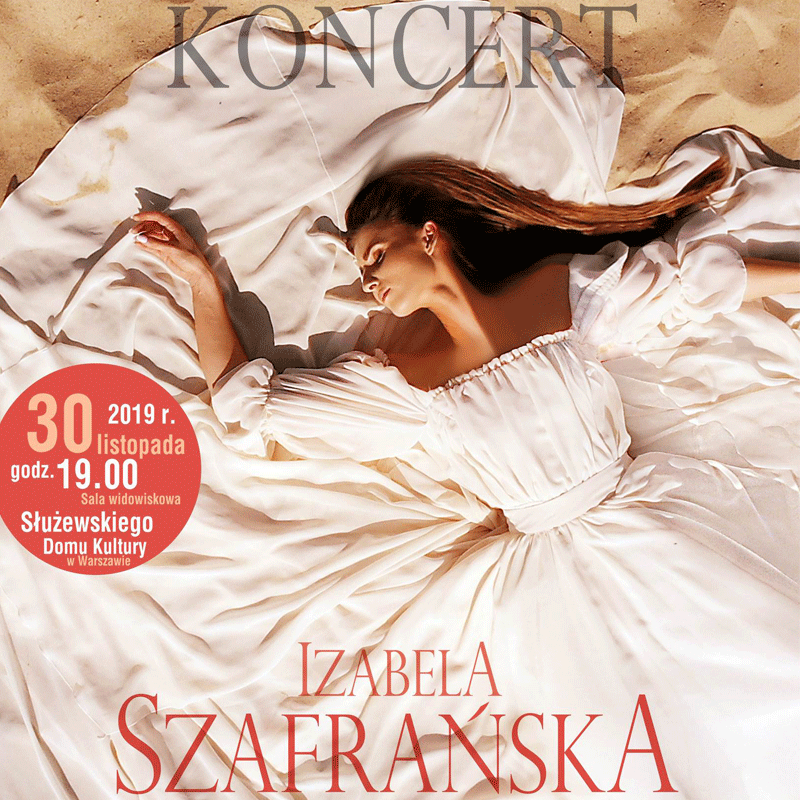 Na zdjęciu, na piasku leżąca artystka na sukience rozłożonej na kształt koła. Wokalistka ma zamknięte oczy. Oprócz zdjęcia na grafice szczegóły wydarzenia. 