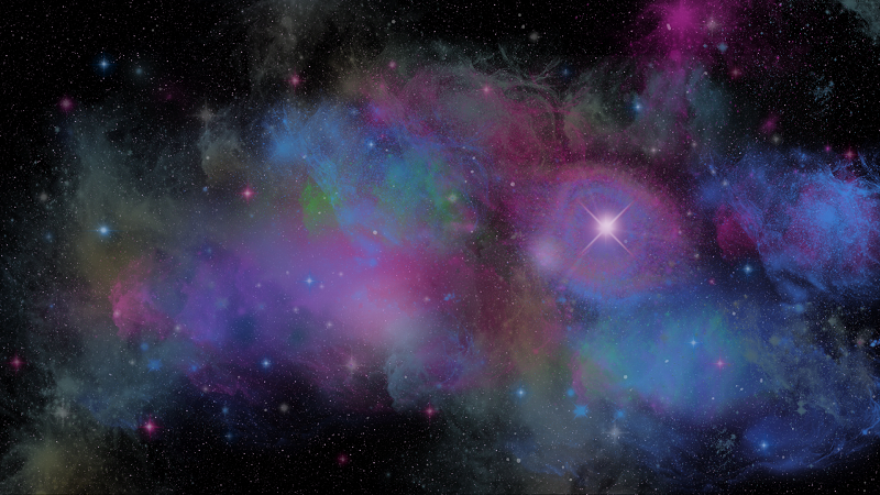 Na grafice widok galaktyki i gwiazd.